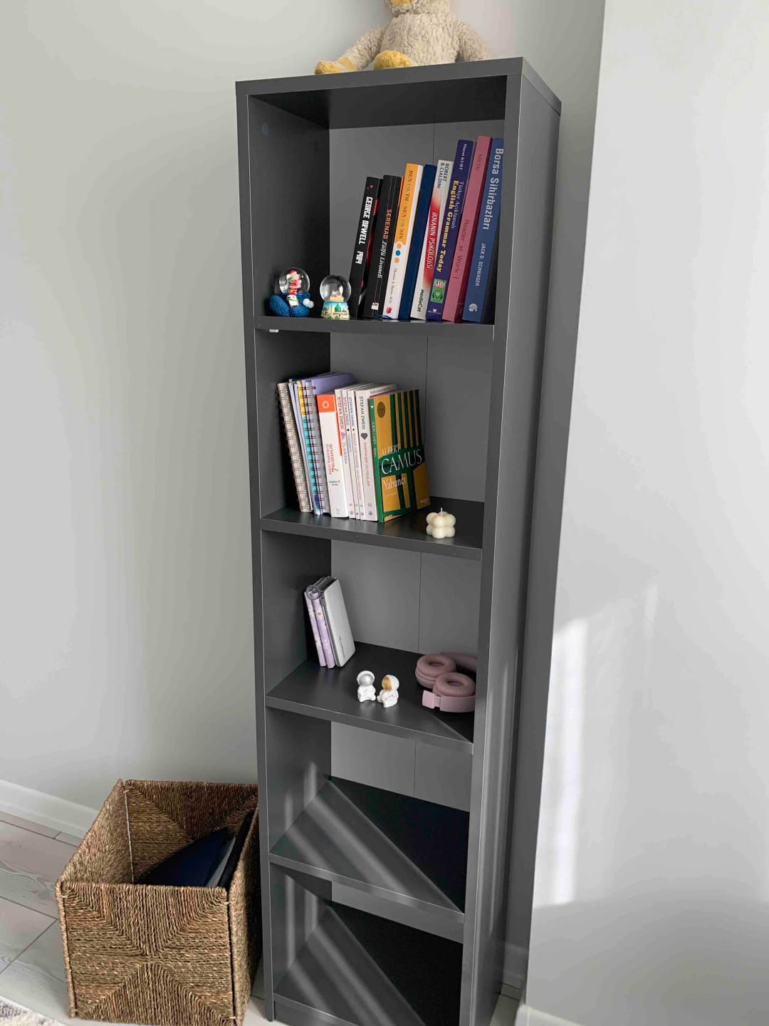 Customer photo review of Rani HC111 Kitaplık 5 Raflı Çalışma Odası Kütüphane Modern Duvar Rafı Antrasit