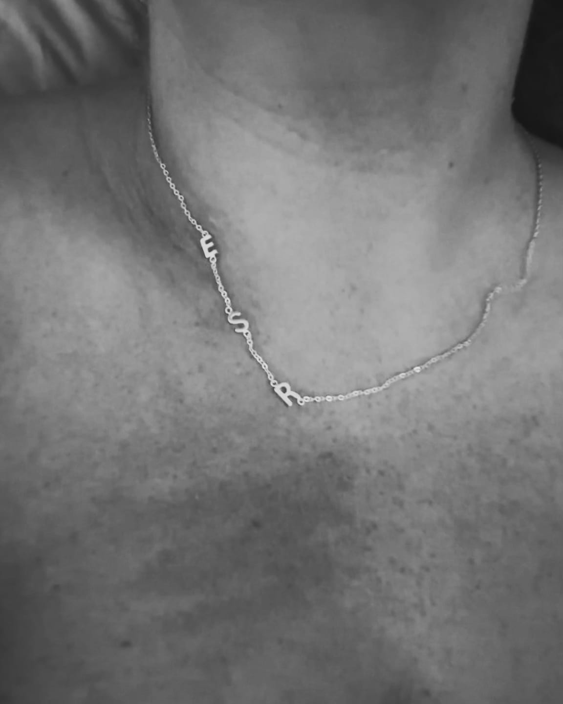Customer photo review of Sideways Initial Letter Necklace