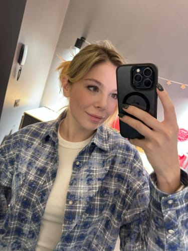 Customer photo review of INFLATION Brushed Check Oversized Shirts Unisex