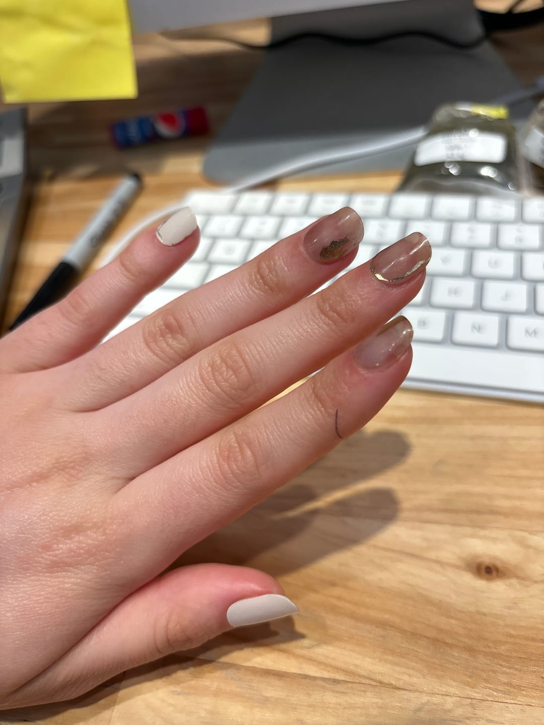 Customer photo review of Pink Bunny Speckles DIY Semicured Gel Nail Sticker Kit