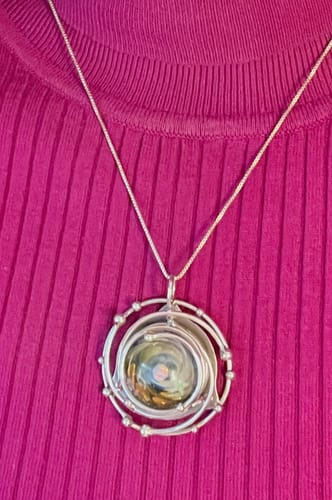 Customer photo review of Caged Glass Galaxy Pendant with Two Opals - Cremation Jewelry