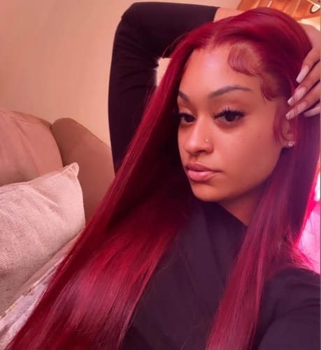 Customer photo review of 99J Wig Silky Straight Burgundy 13×4 Transparent Lace Front Human Hair Wigs Pre Plucked