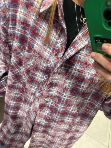 Customer photo review of INFLATION Brushed Check Oversized Shirts Unisex