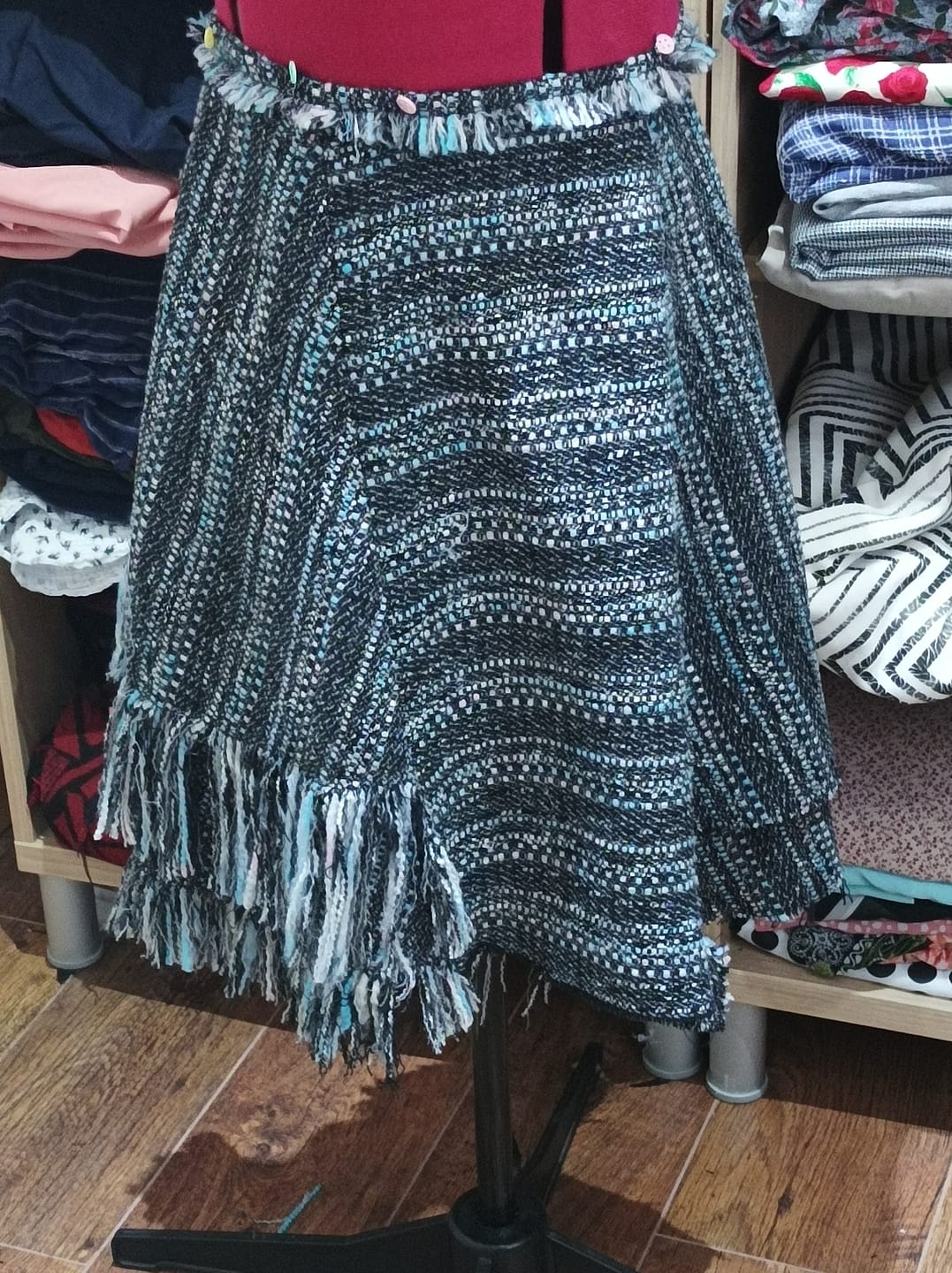 Customer photo review of Blue and Grey Boucle Fabric