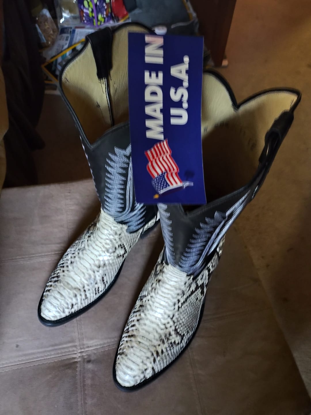 Customer photo review of Cowtown Men’s Back Cut Python Exotic Boots W808
