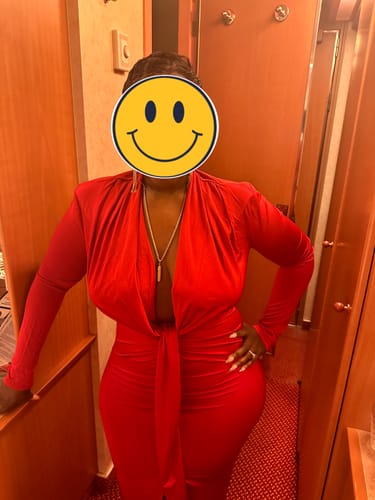 Customer photo review of Celeste Red V Plunge Drape Dress