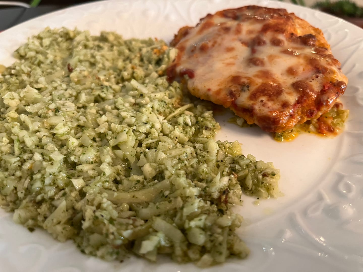 Customer photo review of Chicken Parmesan with Cauliflower Pesto Risotto