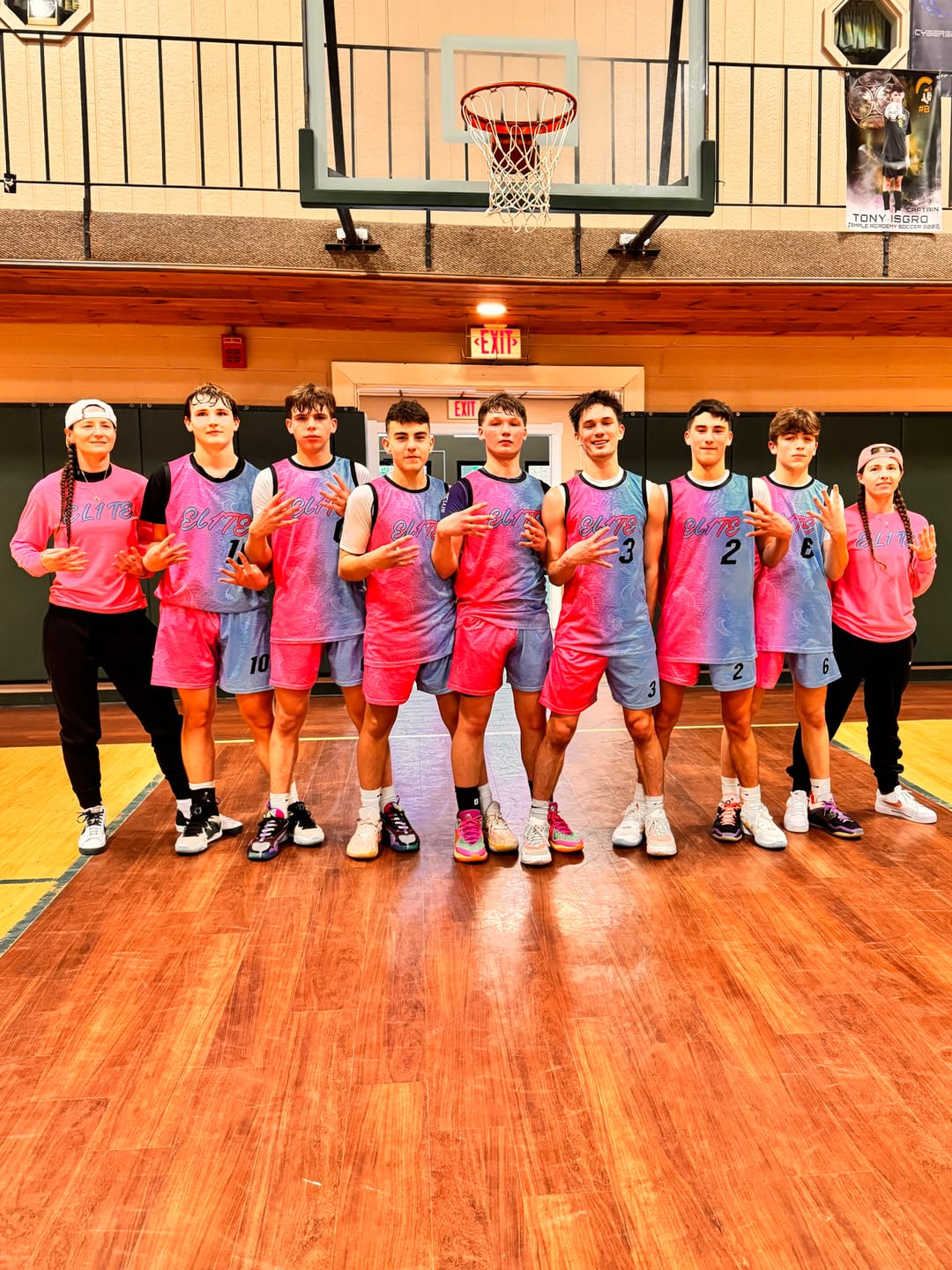 Customer photo review of Custom Basketball Jersey Uniform Suit Printed Your Logo Name Number Hot Pink-Light Blue