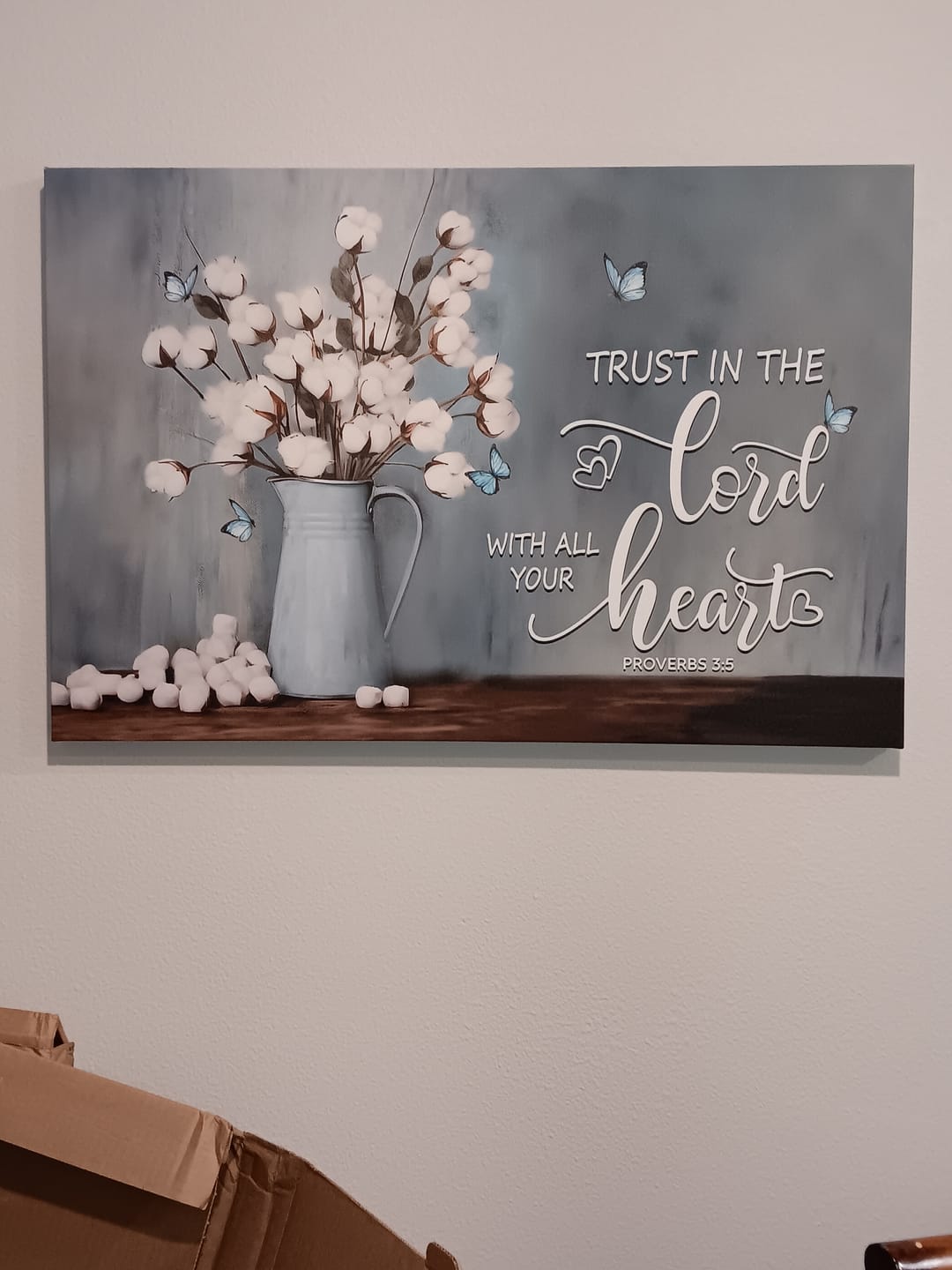 Customer photo review of Trust in the Lord With All Your Heart, Cotton Flowers in Vase, Wall Art Canvas