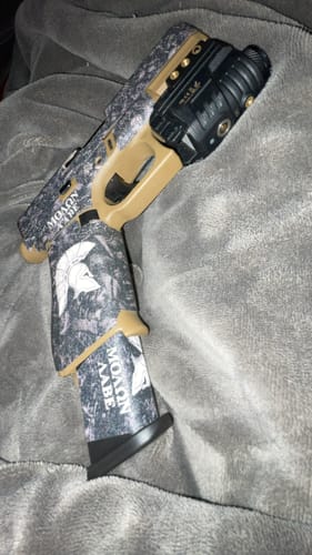 Customer photo review of Glock 19X Decal Grip - Sparta/Molon Labe