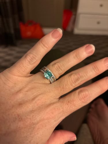 Customer photo review of Exclusive Cushion Cut Paraiba Tourmaline Engagement Ring In Sterling Silver