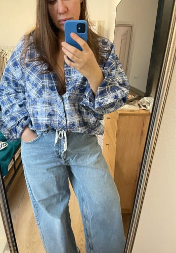 Customer photo review of INFLATION Brushed Check Oversized Shirts Unisex