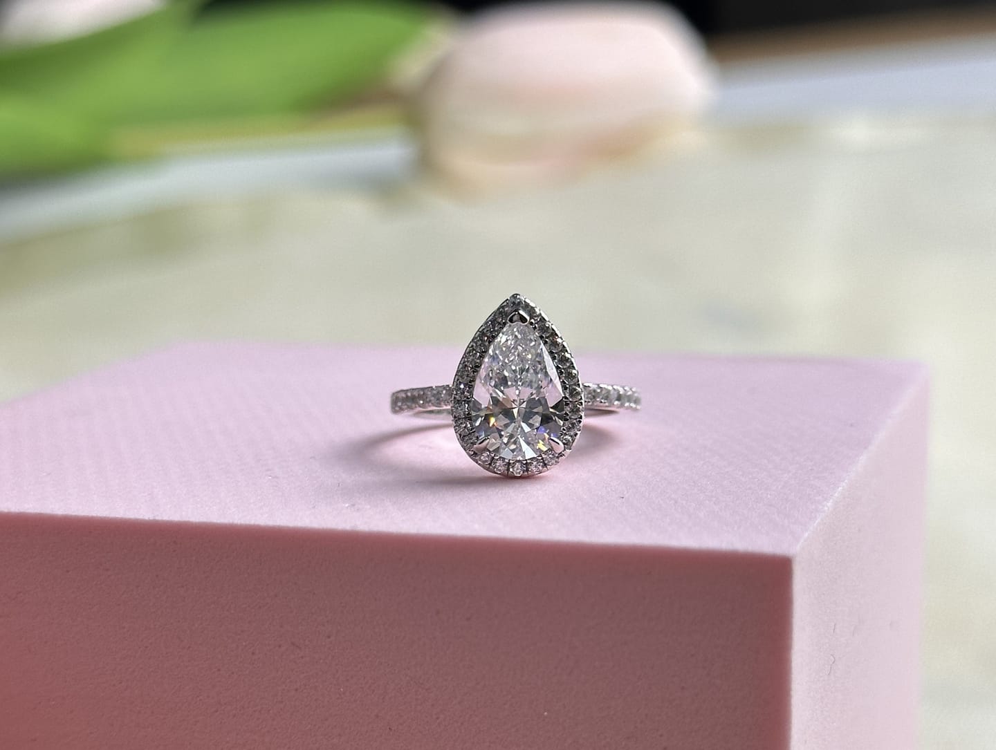 Customer photo review of S925 Halo 2.2Carat Pear Cut Engagement Ring In Sterling Silver Everyday Wearable Ring