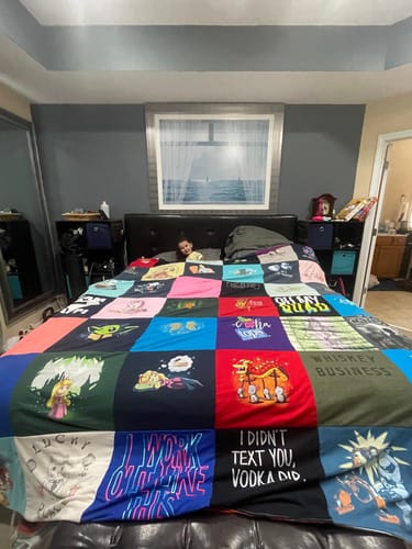 T-shirt quilt with humor, pop culture themes by Laurie from SC