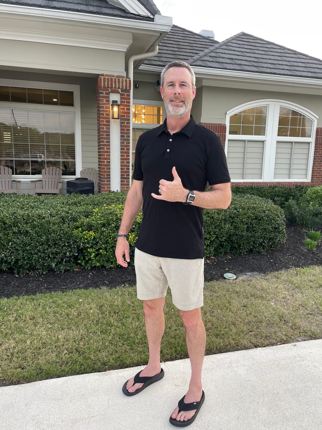 Customer photo review of Organic Tall Slim Pique Polo Shirt (Black)