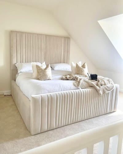 Customer photo review of Elma Luxury Stripe Panel Upholstered Fabric Bed Frame