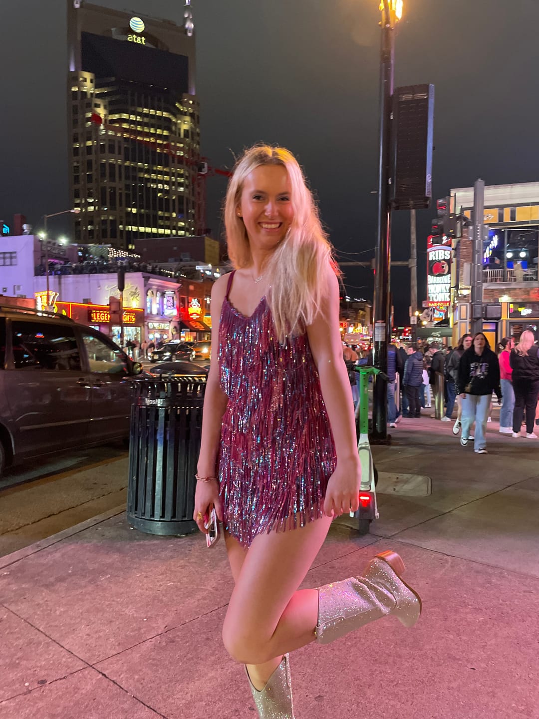 Customer photo review of Shake It My Way Short Sequin Fringe Mini Dress