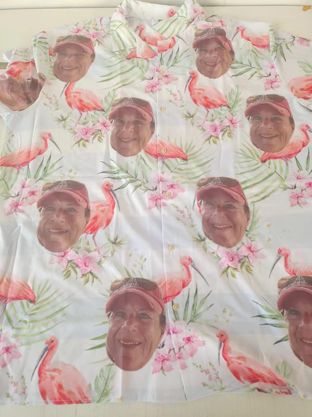 Customer photo review of Custom Photo Hawaiian Shirt Stripe Flamingo Shirts