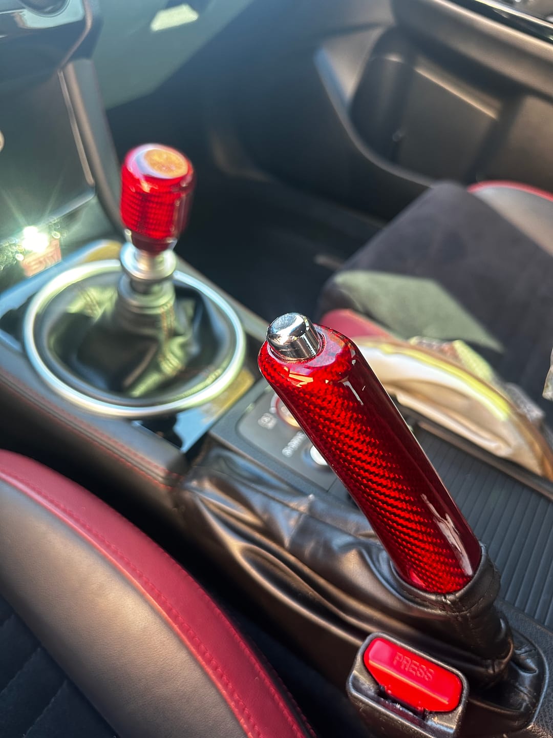 Customer photo review of 2008-2024 Subaru WRX/STi Red Carbon Fiber Ebrake Handle 2013-20 BRZ/FR-S