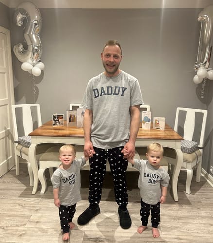 Customer photo review of Daddy & Daddy's Boy College Matching Star Pyjamas - Grey/Navy