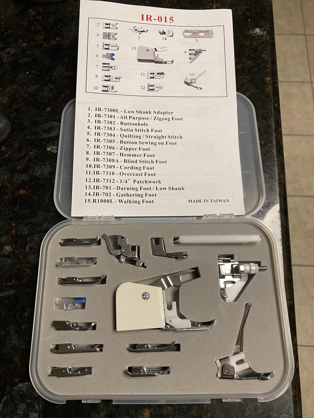 Customer photo review of Low Shank 15 Piece Foot Kit #5011-LBL