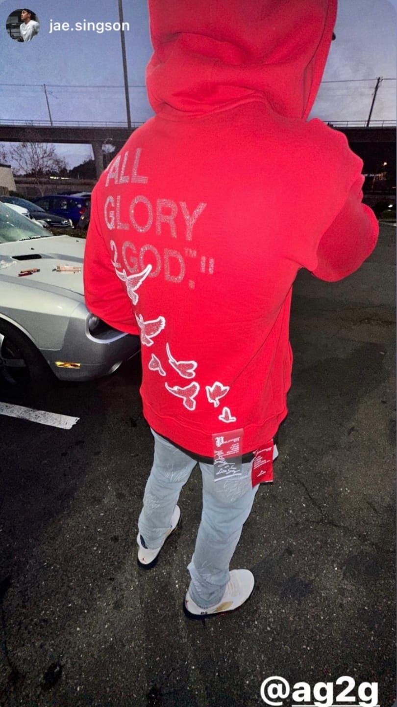 Customer photo review of Red "Iced Out Flocka Doves" FlyFleece ZipUp Hoodie