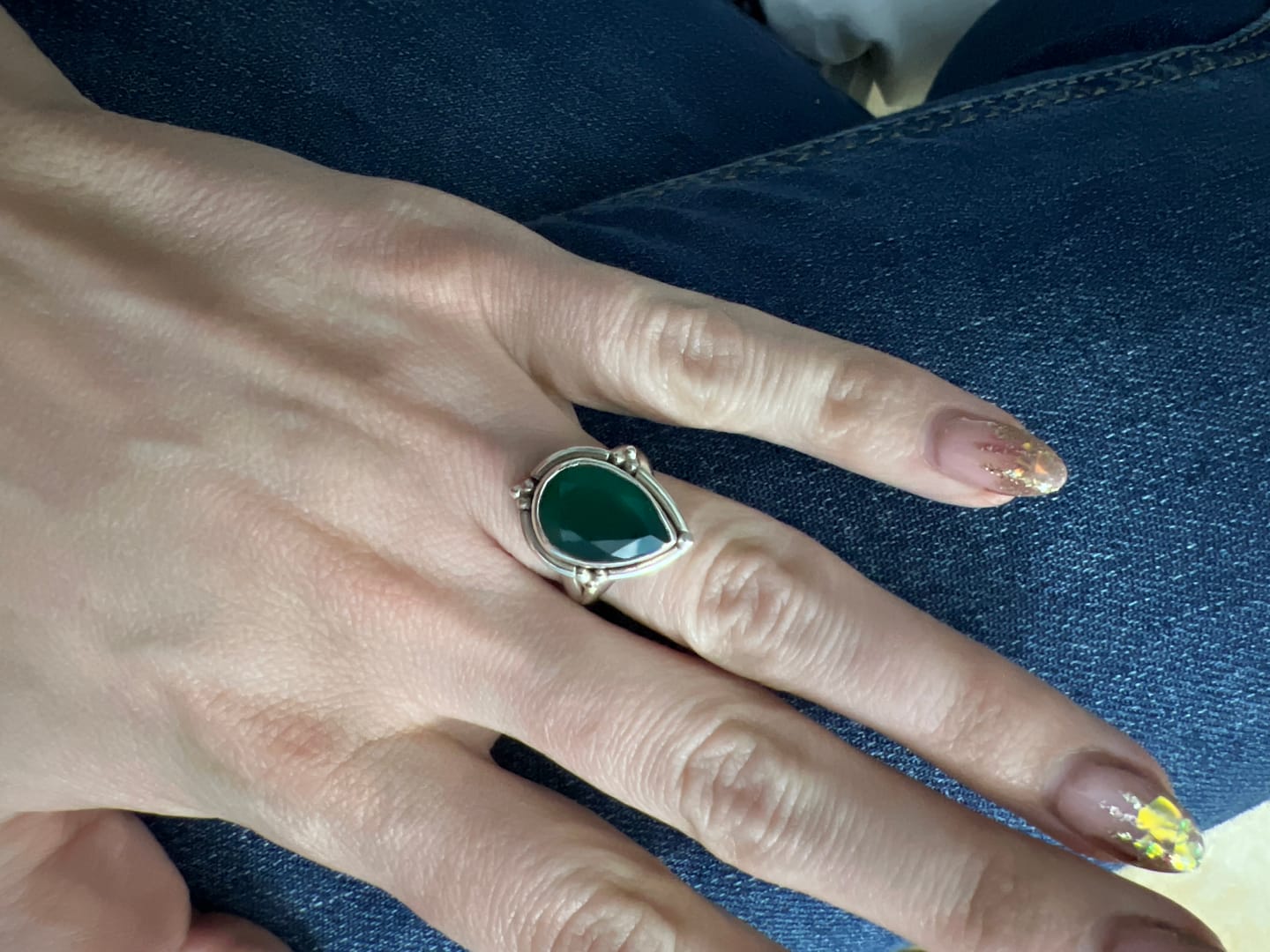 Customer photo review of Teardrop Green Onyx Ring