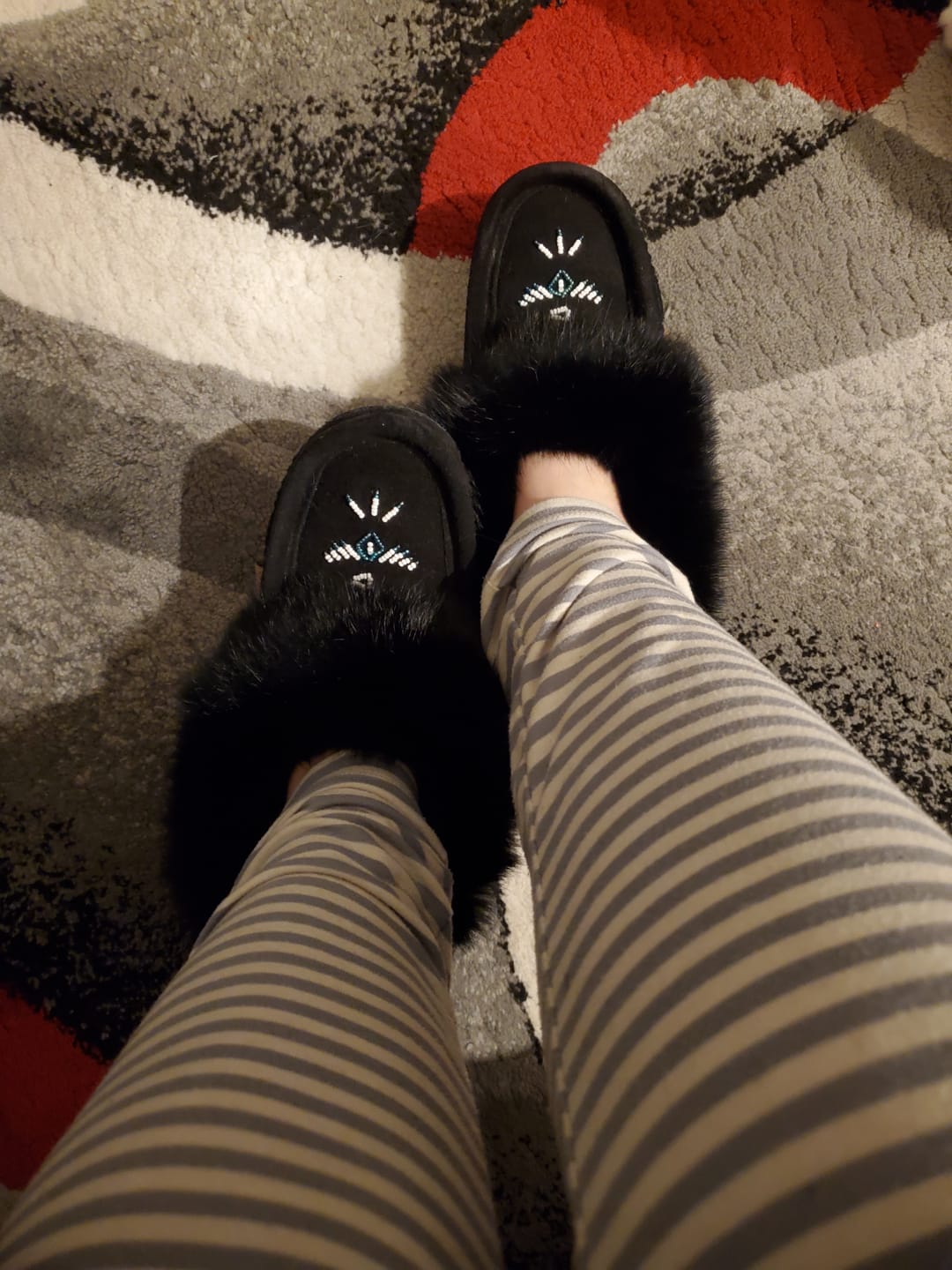 Customer photo review of Women's Rabbit Fur Thunderbird Beaded Moccasins
