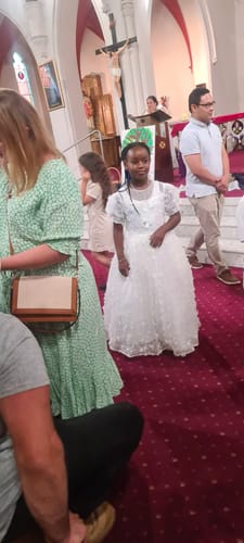 Customer photo review of Flower Girl Dress Girl Summer White Puff Sleeve Butterfly Sequins Birthday Party Dress