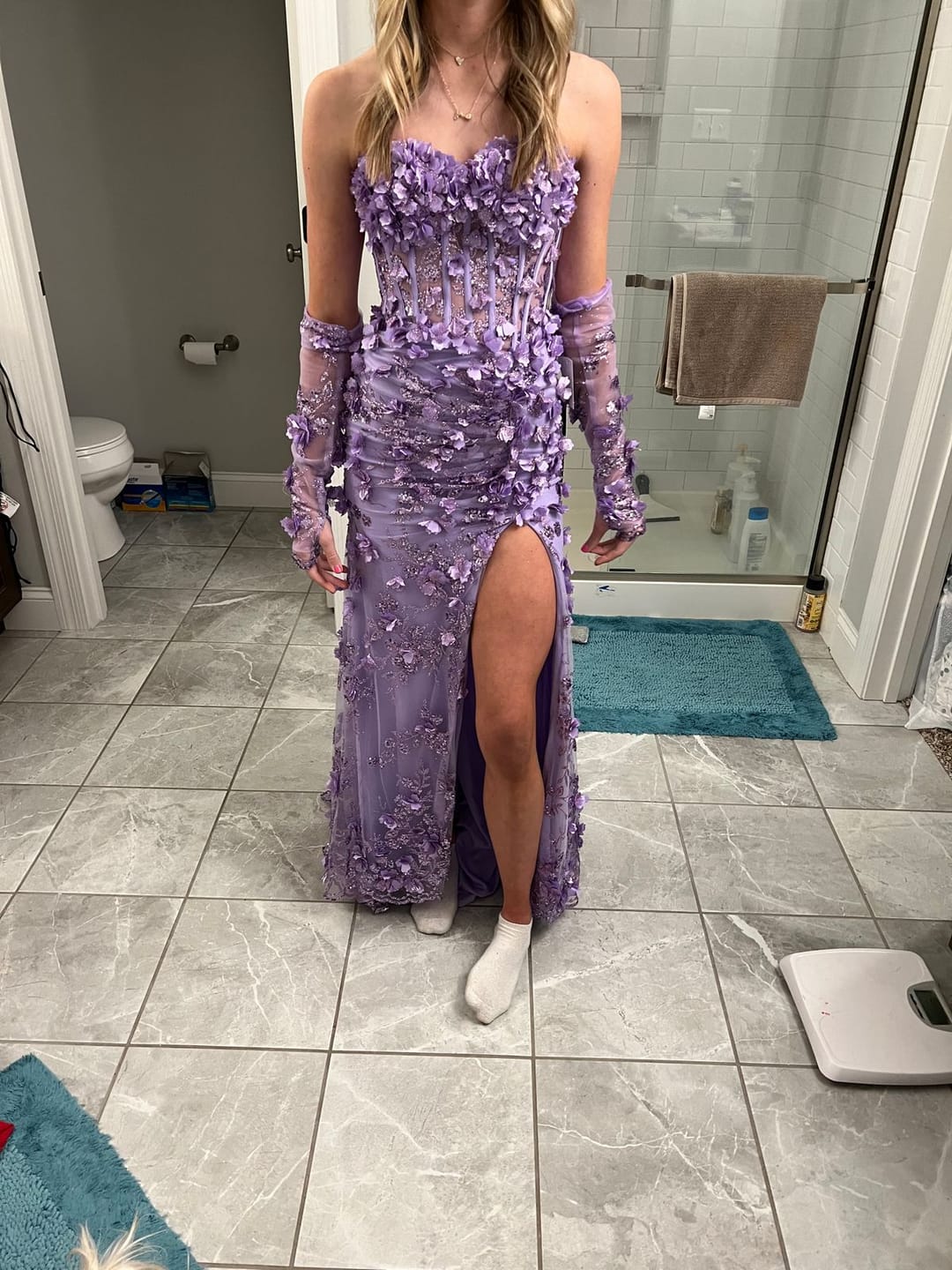 Customer photo review of ANDREA & LEO A1117 Floral Strapless Bodice Glitter Mermaid Dress