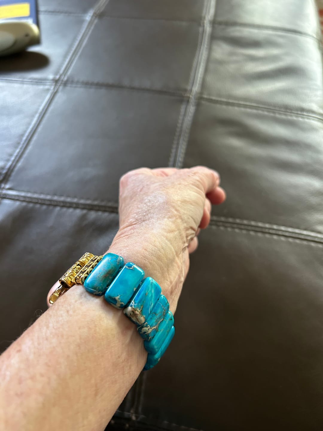 Customer photo review of Turquoise Tibetan Jasper Stretch Apple Watch Strap