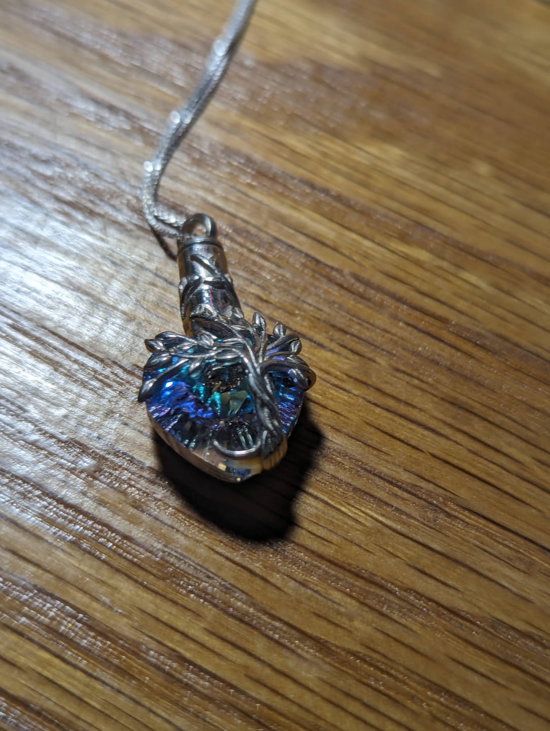 Customer photo review of Crystal Cremation Necklace - Tree of Life Keepsake Urn