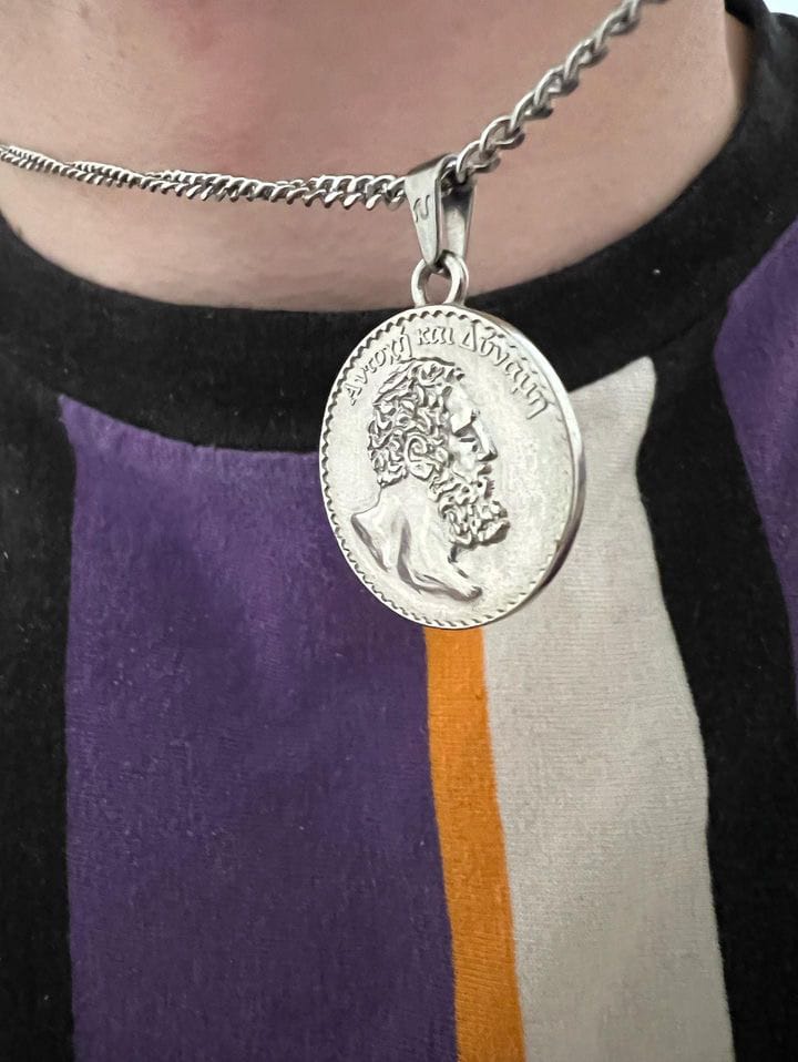 Customer photo review of Greek Boxer Double Sided Coin Pendant - Silver