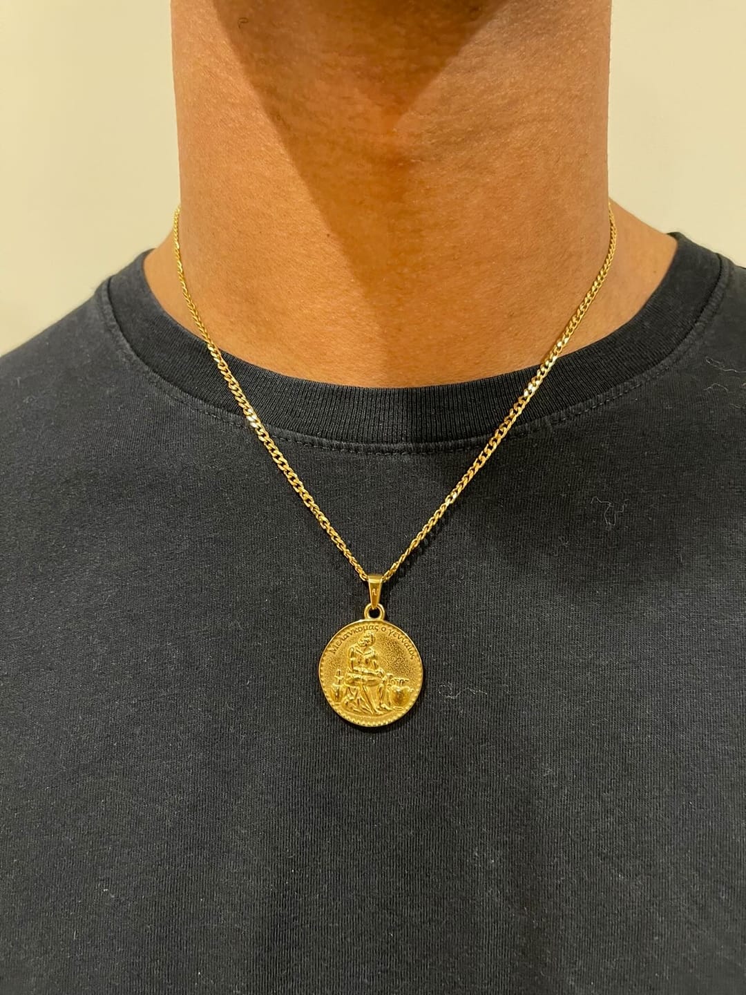 Customer photo review of Greek Boxer Double Sided Coin Pendant - Gold