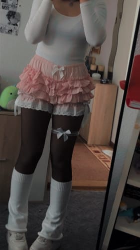 Customer photo review of ANNA Pink Flared Lace Mini Skirt (Skort)