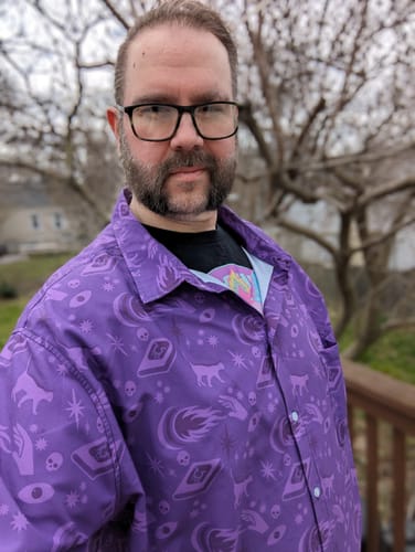 Customer photo review of Dnd Warlock Class Button Up Shirt