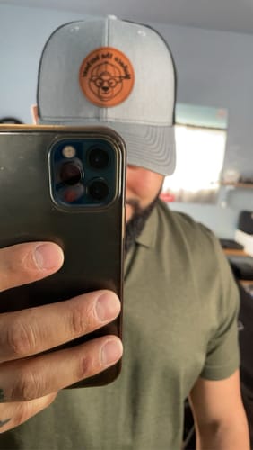 Customer photo review of Custom Leather Patch Trucker Hat - Richardson 112