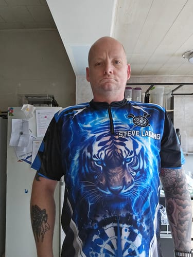 Customer photo review of Maxcorners Darts Thunder Tiger Personalized Name, Team Name 3D Shirt