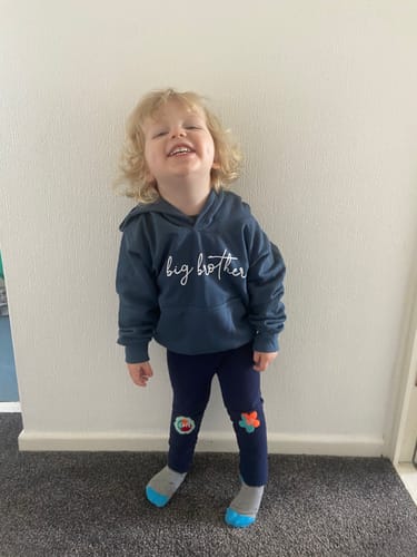Customer photo review of Brother & Sister Pastel Script Matching Hoodies (MRK X)