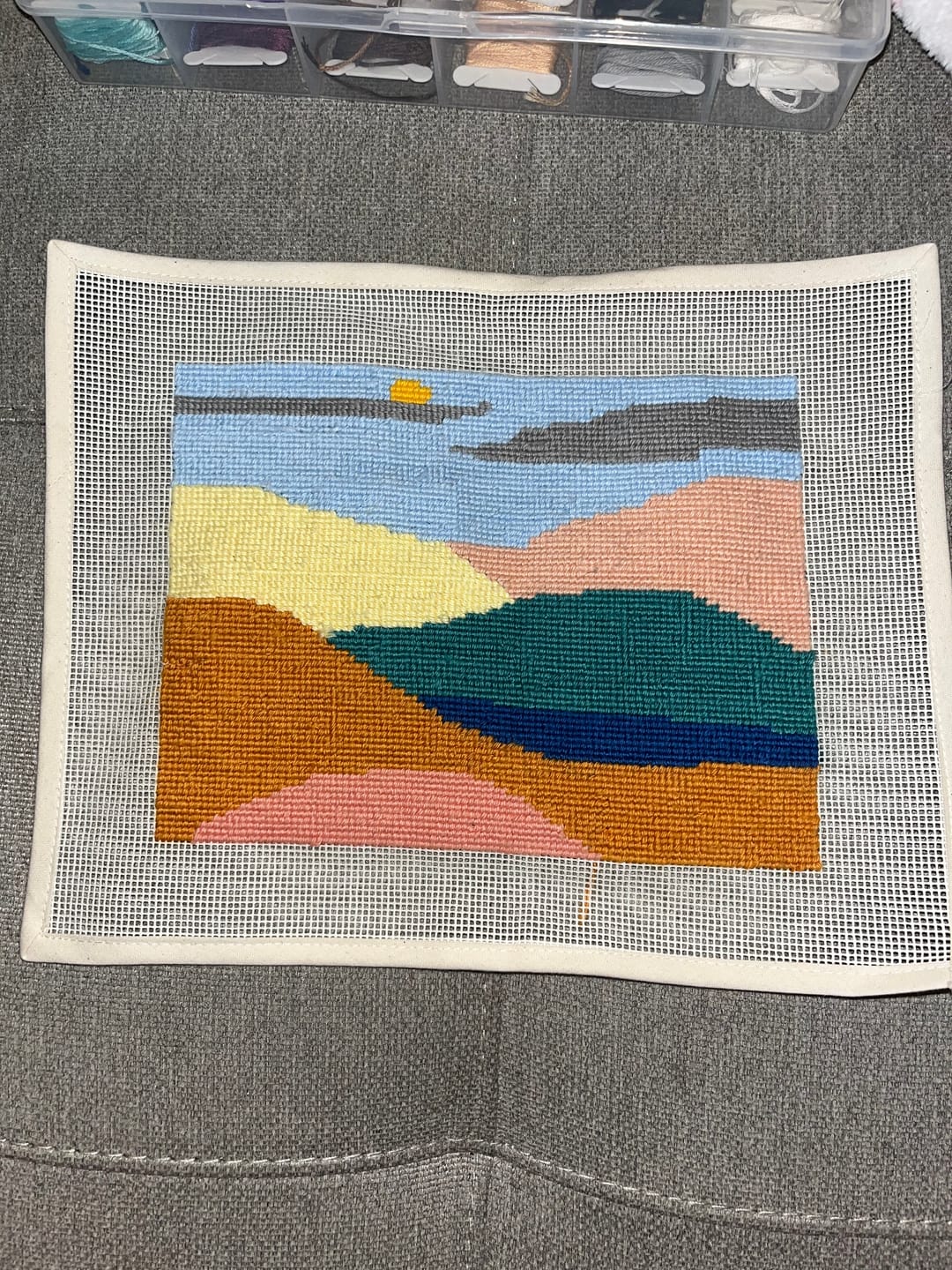 Customer photo review of Peaceful Mountains Beginner Needlepoint Kit