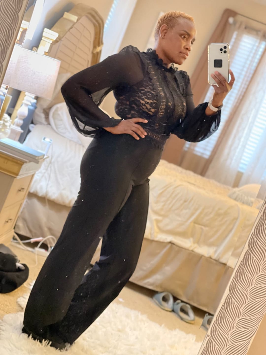 Customer photo review of Nerine Crochet Lace Mesh Jumpsuit - Black