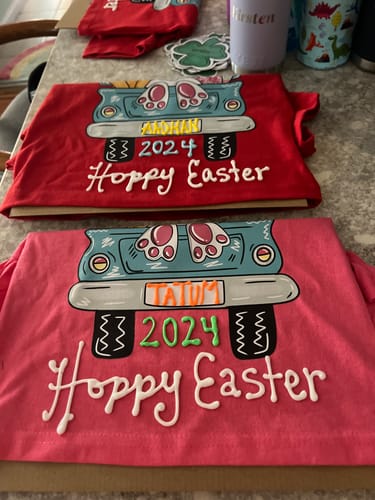 Customer photo review of Bunny Easter Truck DTF Heat Transfer, Easter Design