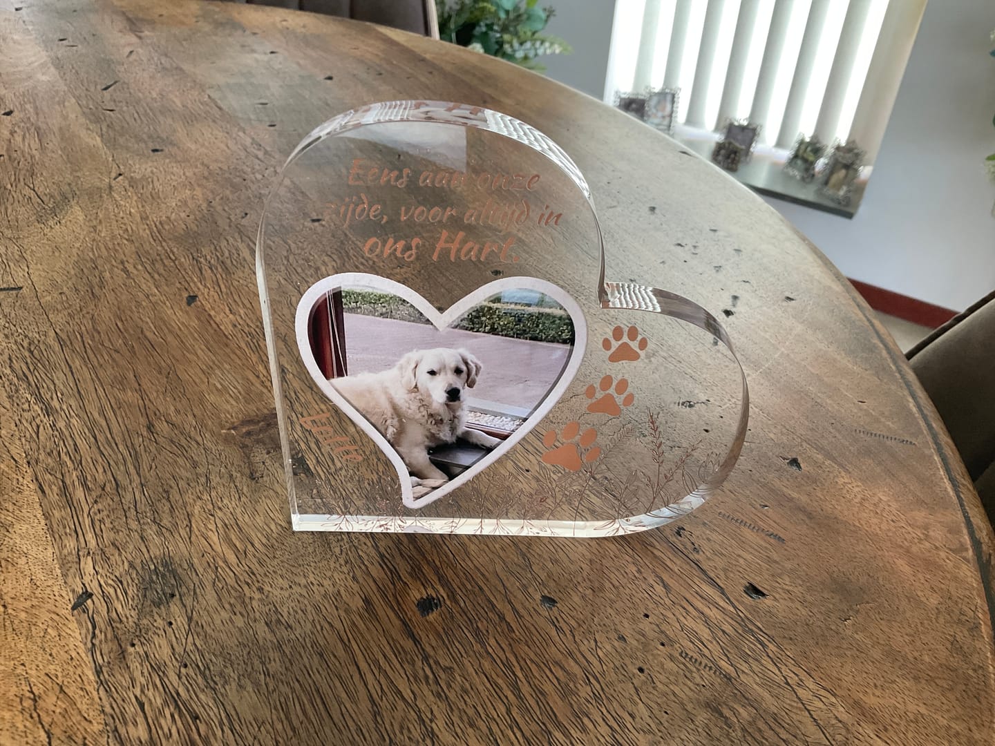 Customer photo review of Eens aan mijn zijde - Gepersonaliseerd glazen hart
