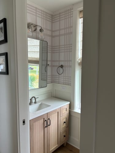 Customer photo review of Bridgeport SLIM 36" White Oak Bathroom Vanity, Left Sink