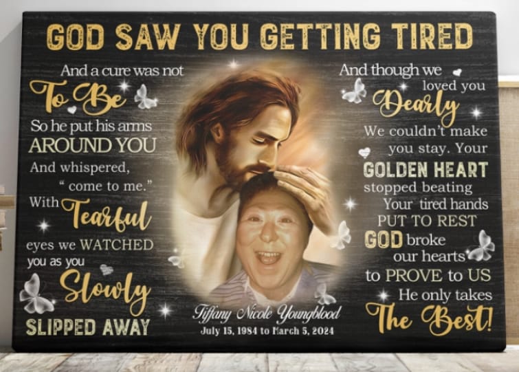 Customer photo review of Personalized Canvas Prints, Custom Photo, Sympathy Gifts, Remembrance Gifts, Loss Mom Memorial, God Saw You Are Getting Tired Dem Canvas