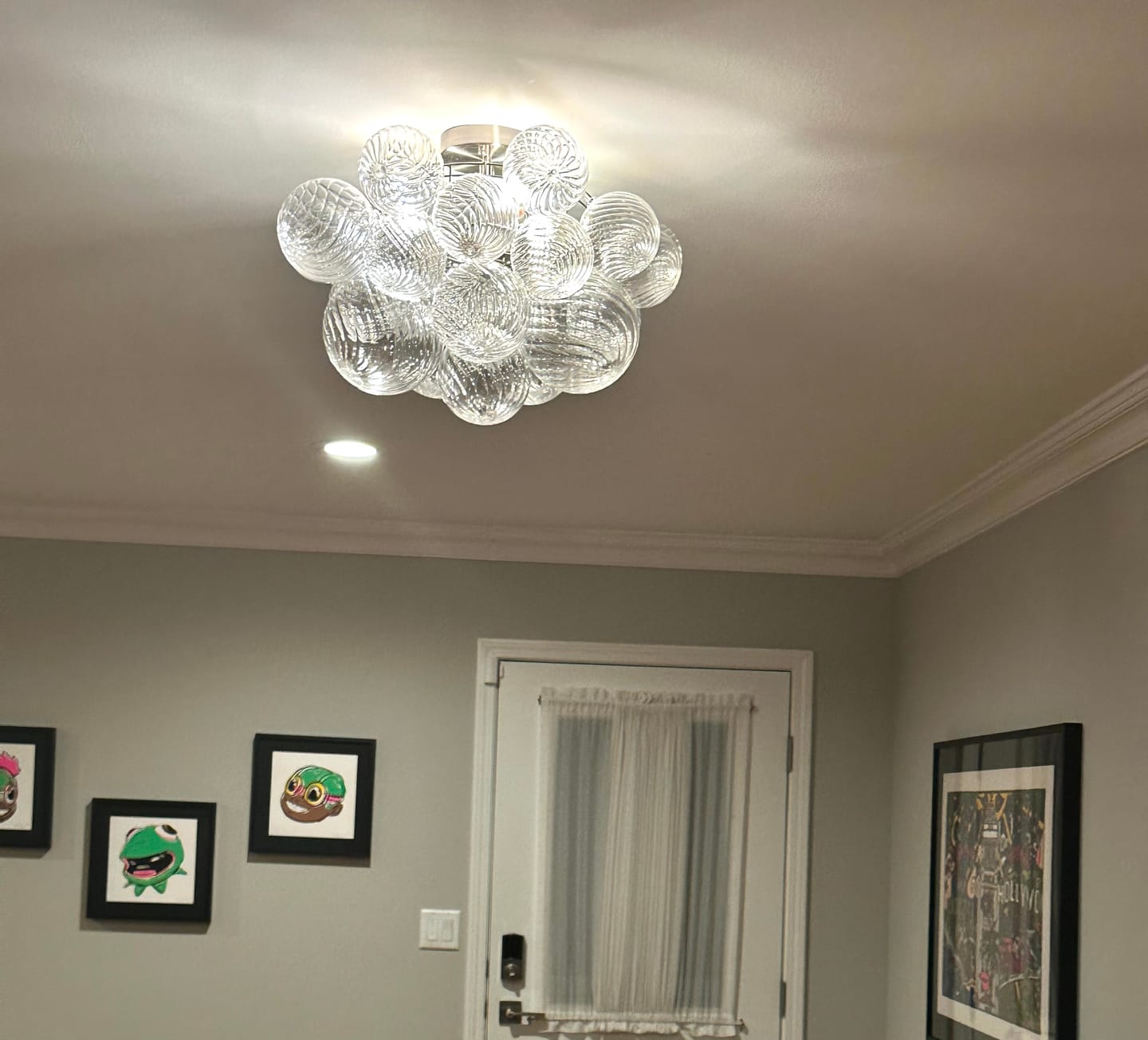 Customer photo review of 3-Light Cluster Ribbed Glass Bubble Semi Flush Chandelier