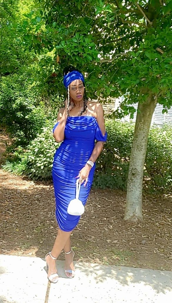 Customer photo review of Kat Mesh Off Shoulder Dress - Royal Blue