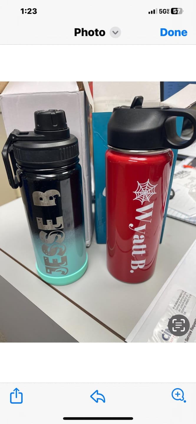 Customer photo review of Personalized Water Bottles for Kids with Name on 18oz Wide Mouth