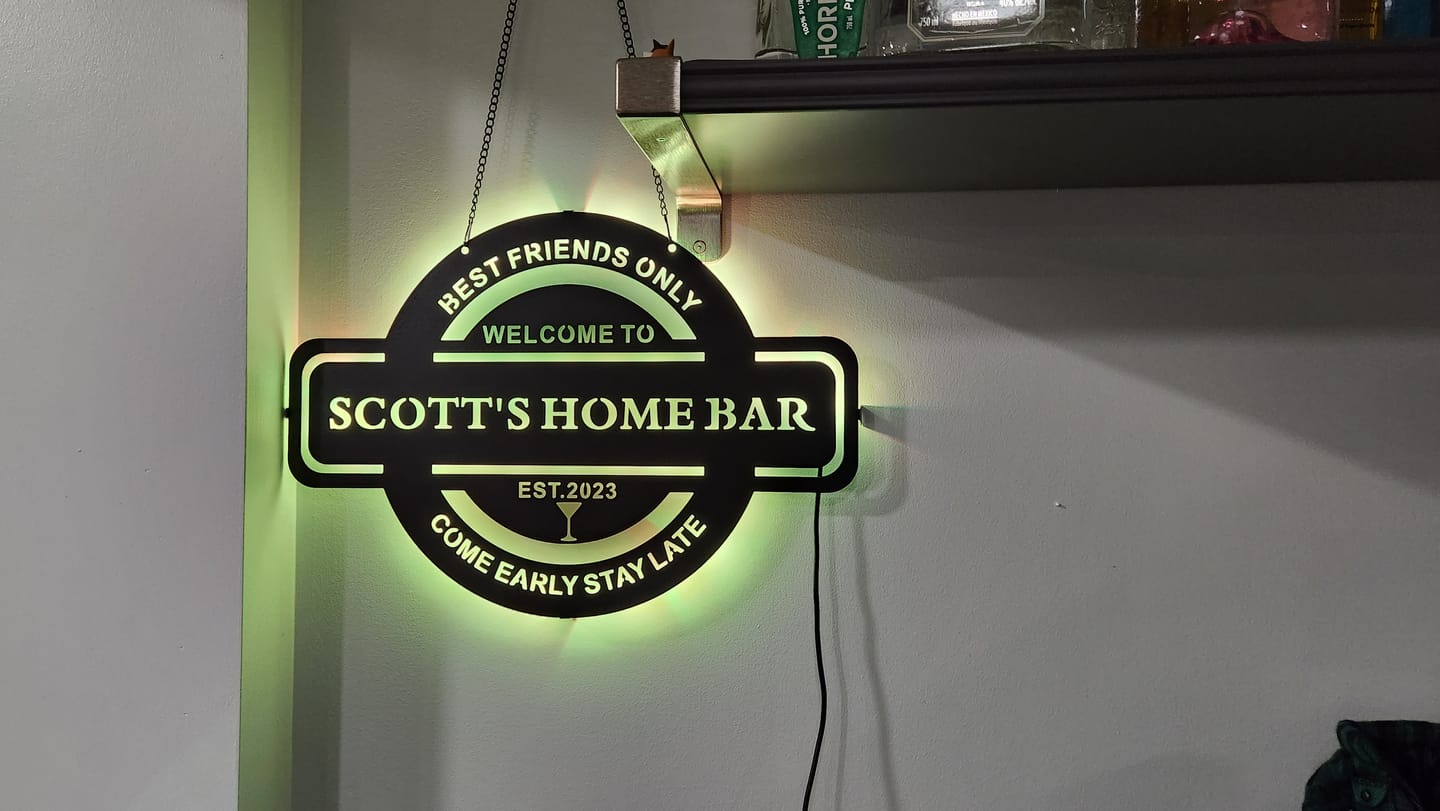 Customer photo review of Personalized LED Color Changing Man Cave Sign