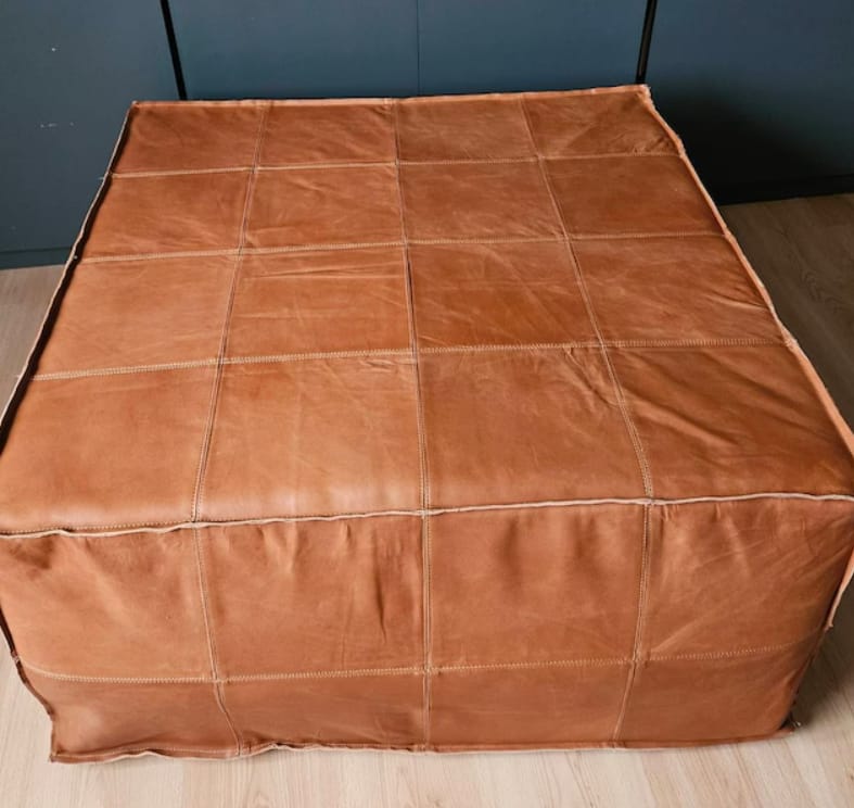 Customer photo review of Moroccan Leather Pouf Ottoman Pouf leather Square Pouf Light Brown